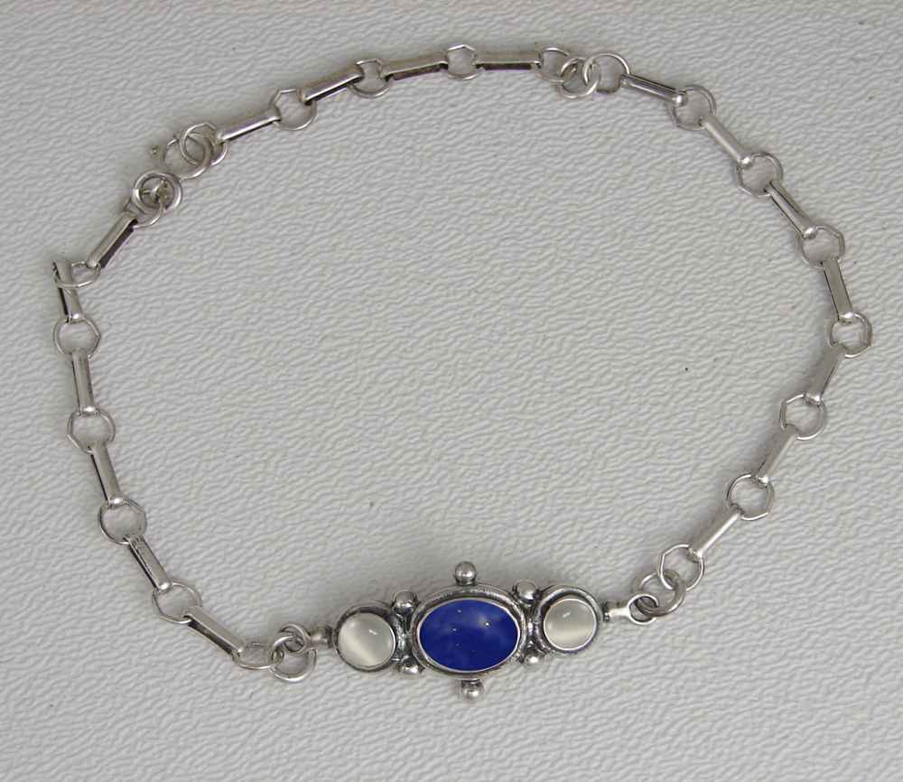 Sterling Silver Victorian Bracelet With Lapis Lazuli And White Moonstone